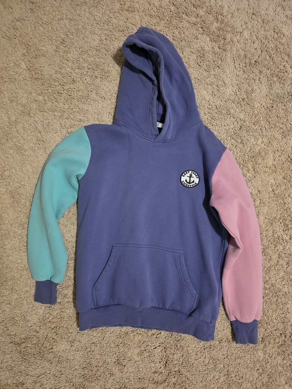 Colorblock Lavender Hoodie with Mint and Pink Sleeves